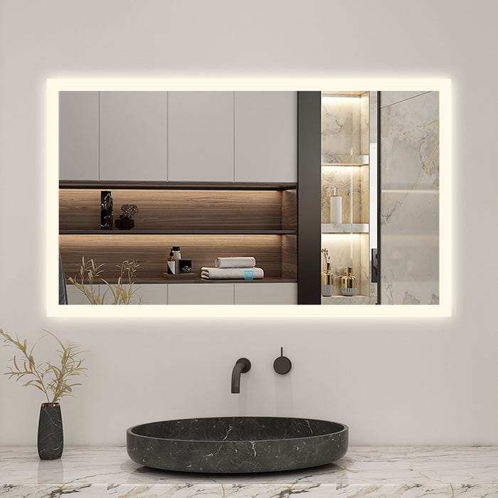 AICA sanitaire LED miroir lumineux 3 couleurs tactile + anti-buée + dimmable + mémoire 50x70cm miroir salle de bain 3