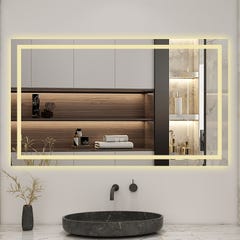 AICA Miroir lumineux bluetooth + tricolore + anti-buée 80x60cm salle de bain dimmable,mémoire,tactile,led 4