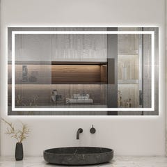 AICA Miroir lumineux Horloge + bluetooth + tricolore + anti-buée 120x70cm salle de bain dimmable,mémoire,tactile,led 1