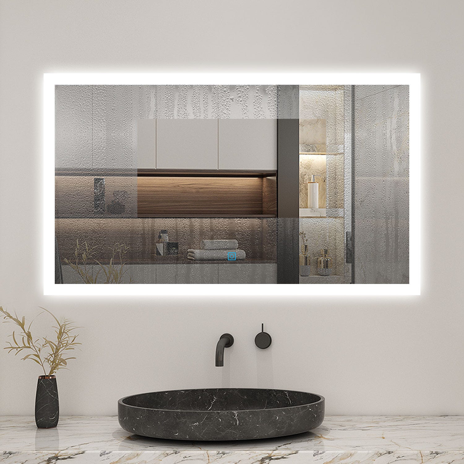 AICA sanitaire LED miroir lumineux 3 couleurs tactile + anti-buée + dimmable + mémoire 80x60cm miroir salle de bain 1
