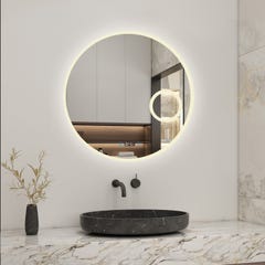 AICA LED miroir lumineux 3 couleurs tactile horloge + loupe + anti-buée + dimmable + mémoire 70x70cm miroir salle de bain rond 4