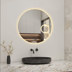 AICA LED miroir lumineux 3 couleurs tactile horloge + loupe + anti-buée + dimmable + mémoire 70x70cm miroir salle de bain rond 1