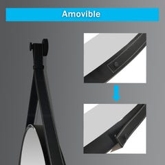 AICA Miroir rond 70x70cm noir encadré avec ceinture en cuir amovible suspendu verticalement 2
