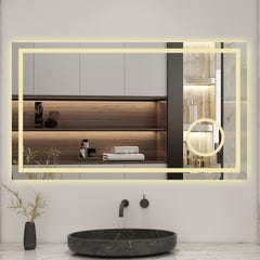 AICA LED Miroir lumineux loupe + bluetooth + tricolore + anti-buée 100x60cm salle de bain dimmable,mémoire,tactile 2