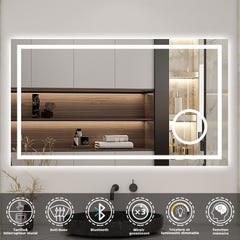 AICA LED Miroir lumineux loupe + bluetooth + tricolore + anti-buée 160x80cm salle de bain dimmable,mémoire,tactile 0