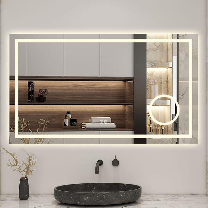 AICA LED Miroir lumineux loupe + bluetooth + tricolore + anti-buée 140x80cm salle de bain dimmable,mémoire,tactile 4