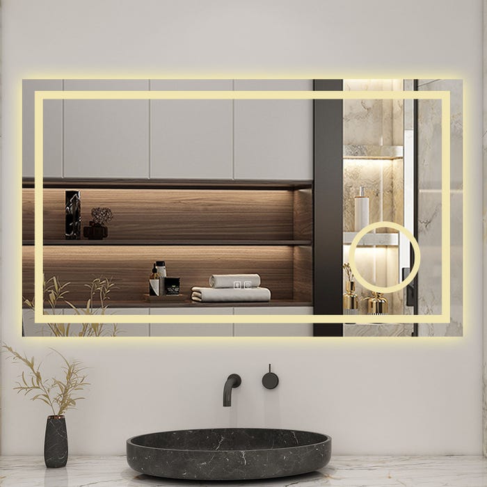 AICA LED Miroir lumineux loupe + bluetooth + tricolore + anti-buée 140x80cm salle de bain dimmable,mémoire,tactile 2