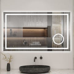 AICA LED Miroir lumineux loupe + bluetooth + tricolore + anti-buée 140x80cm salle de bain dimmable,mémoire,tactile 1