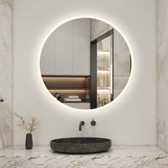 AICA LED miroir lumineux 3 couleurs 80x80cm tactile + anti-buée + dimmable + mémoire miroir salle de bain rond 4