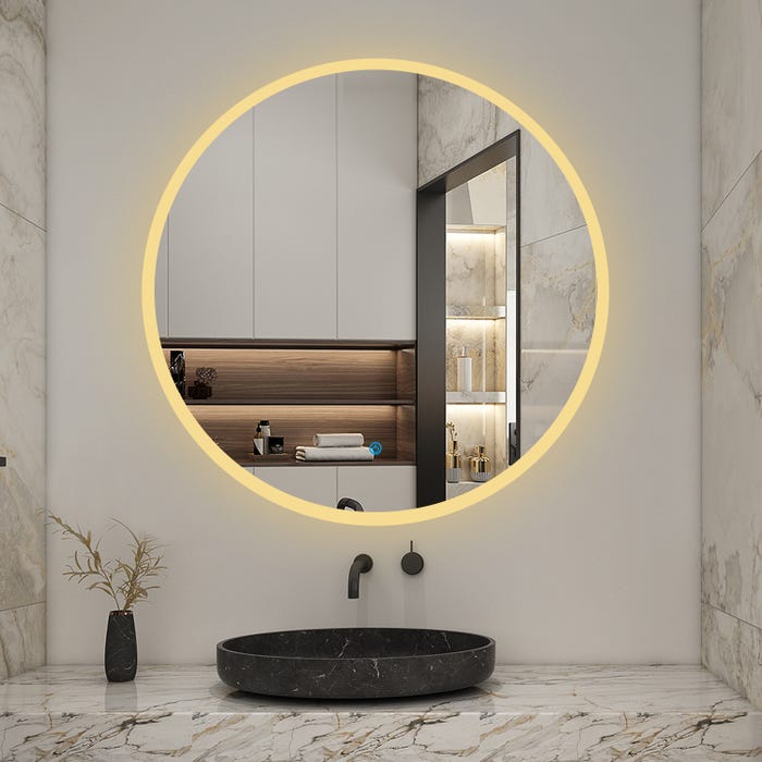 AICA LED miroir lumineux 3 couleurs 80x80cm tactile + anti-buée + dimmable + mémoire miroir salle de bain rond 1