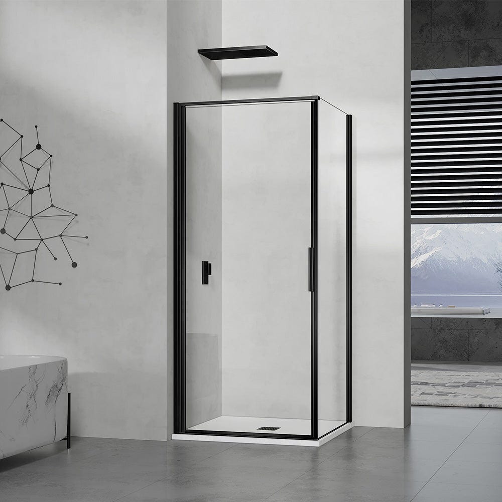 GRAND VERRE Cabine de douche à ouverture intérieure et extérieure 100x100 en verre 6mm transparent profilés en aluminium noir mat 0
