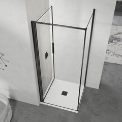 GRAND VERRE Cabine de douche à ouverture intérieure et extérieure 100x100 en verre 6mm transparent profilés en aluminium noir mat 1