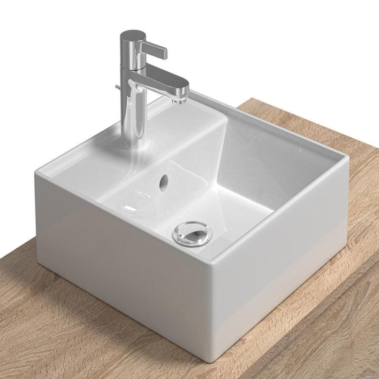 Meuble de salle de bain suspendu naturel clair et anthracite avec simple vasque carrée et deux tiroirs - 94 cm - TEANA II 4