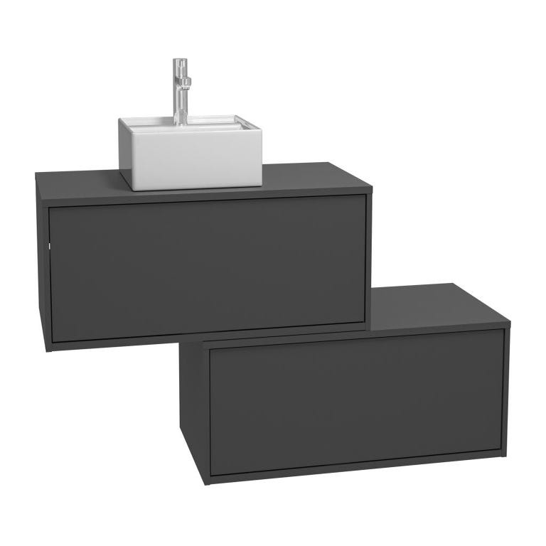 Meuble de salle de bain suspendu gris anthracite avec simple vasque carrée et deux tiroirs - 94 cm - TEANA II 1
