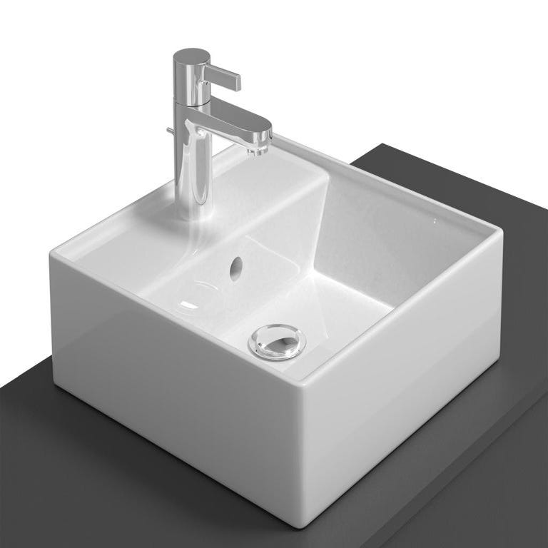 Meuble de salle de bain suspendu gris anthracite et blanc avec simple vasque carrée et deux tiroirs - 94 cm - TEANA II 4