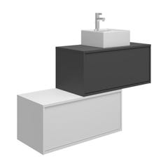 Meuble de salle de bain suspendu gris anthracite et blanc avec simple vasque carrée et deux tiroirs - 94 cm - TEANA II 3