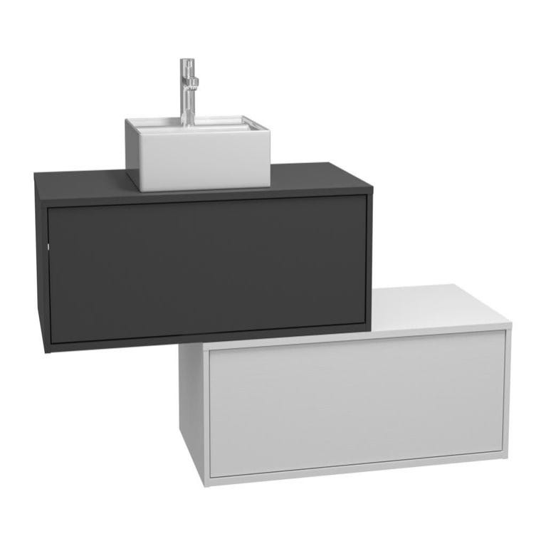 Meuble de salle de bain suspendu gris anthracite et blanc avec simple vasque carrée et deux tiroirs - 94 cm - TEANA II 2