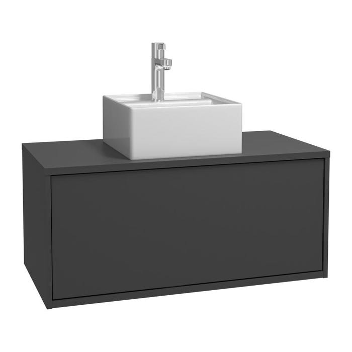 Meuble de salle de bain suspendu gris anthracite avec simple vasque carrée - 94 cm - TEANA II 2