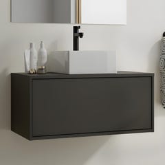 Meuble de salle de bain suspendu gris anthracite avec simple vasque carrée - 94 cm - TEANA II 0