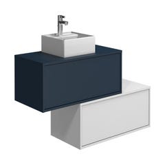 Meuble de salle de bain suspendu bleu nuit et blanc avec simple vasque carrée et deux tiroirs - TEANA II 2