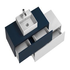 Meuble de salle de bain suspendu bleu nuit et blanc avec simple vasque carrée et deux tiroirs - TEANA II 4