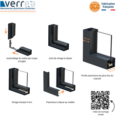 Verrière sur mesure, 3 vitrages dépolis, Dimensions Personnalisables en Hauteur (de 1,2m à 1,6m) et Largeur (de 0,9m à 1,2m), couleurs hors standards 6