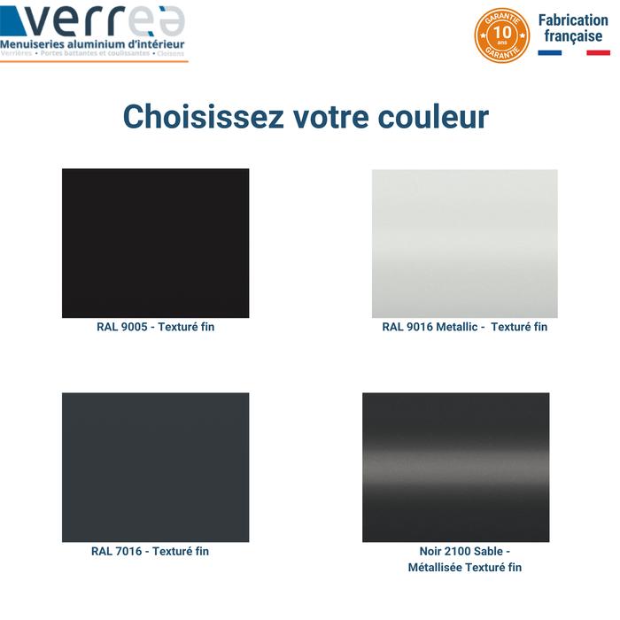 Verrière sur mesure, 5 vitrages dépolis, Dimensions Personnalisables en Hauteur (de 1,2m à 1,6m) et Largeur (de 1,5m à 2m), couleurs standards 3