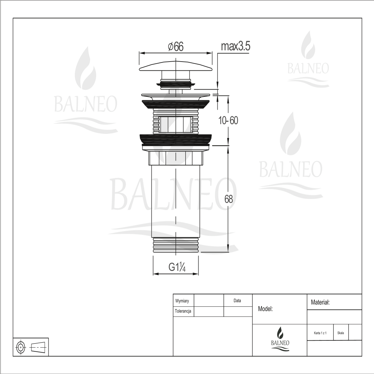 Balneo Bonde clic-clac avec trop-plein, pour lavabo, finition chrome, laiton 4