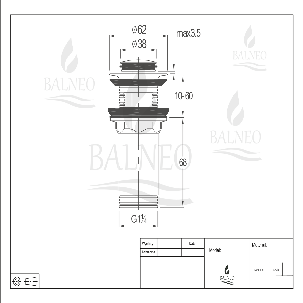 Balneo Bonde clic-clac avec trop-plein, pour lavabo, finition chrome, laiton 4