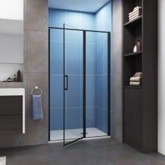 Aica porte de douche pivotante 100cm en 6mm verre anticalcaire Installation en niche porte de douche noire Hauteur 185cm 1