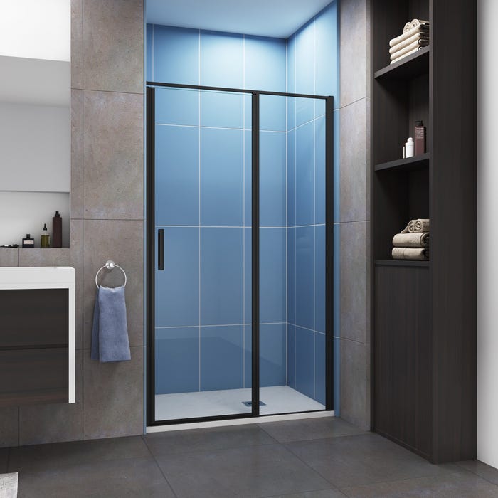 Aica porte de douche pivotante 100cm en 6mm verre anticalcaire Installation en niche porte de douche noire Hauteur 185cm 0