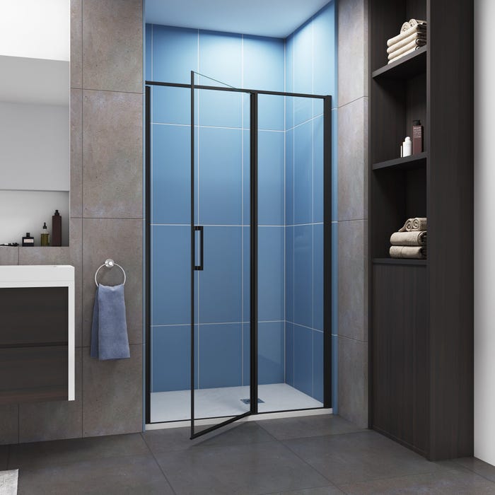 Aica porte de douche pivotante 80cm en 6mm verre anticalcaire Installation en niche porte de douche noire Hauteur 185cm 1