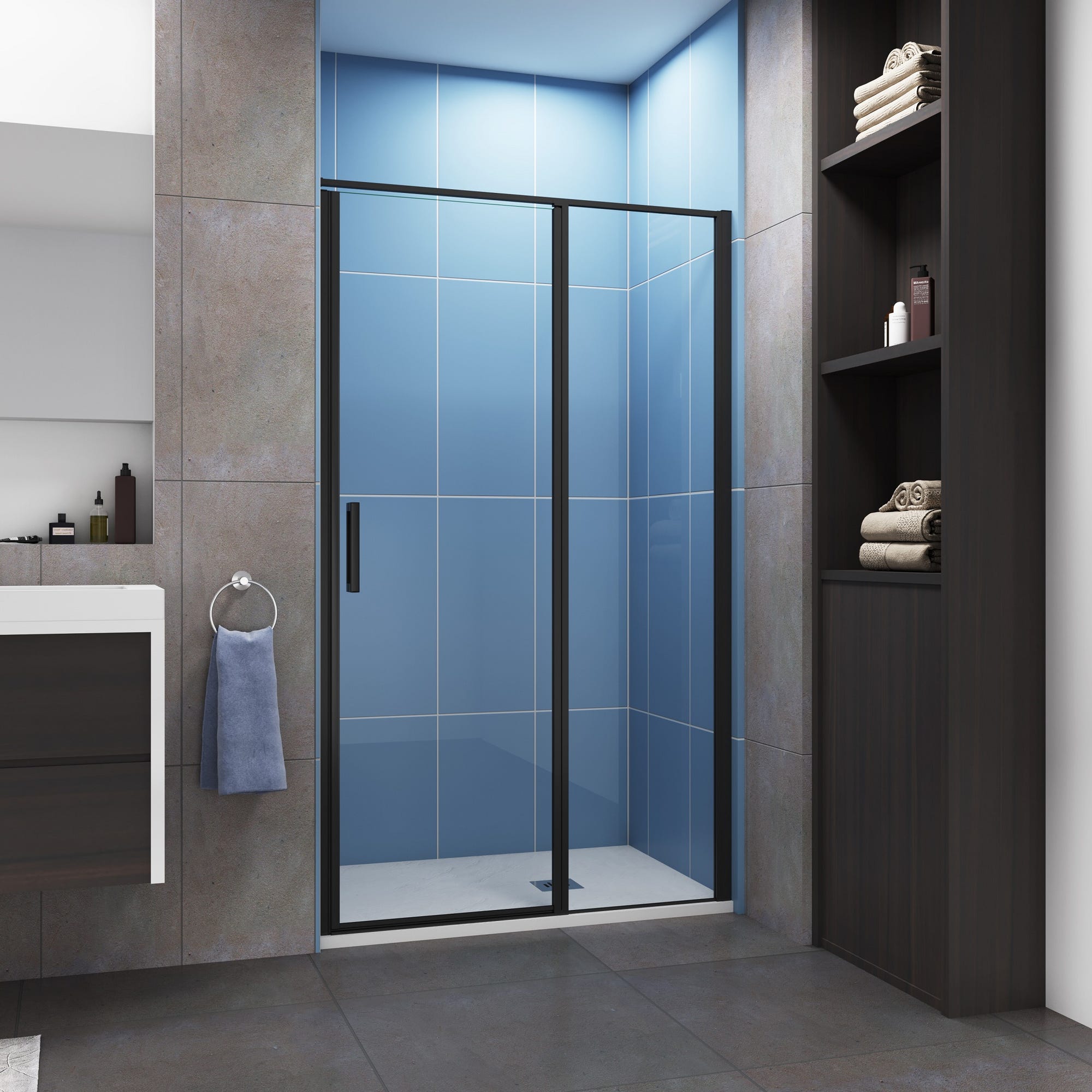 Aica porte de douche pivotante 80cm en 6mm verre anticalcaire Installation en niche porte de douche noire Hauteur 185cm 0