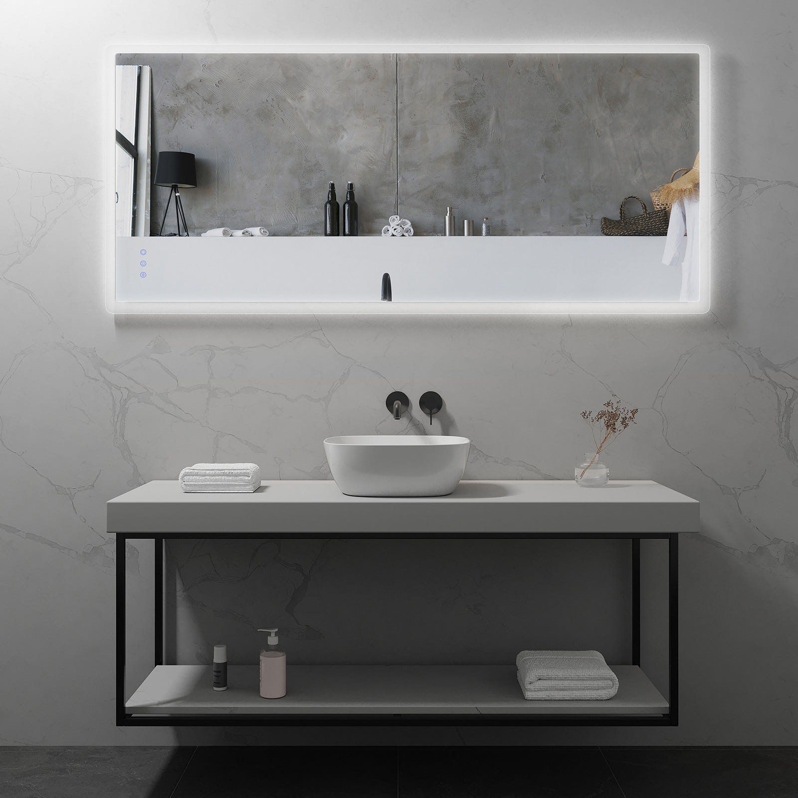 MELLOW Miroir lumineux salle de bain LED 3 couleurs + intensité réglable & fonction anti-buée 80 x 180 cm 6
