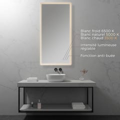 MELLOW Miroir lumineux salle de bain LED 3 couleurs + intensité réglable & fonction anti-buée 70 x 140 cm 1
