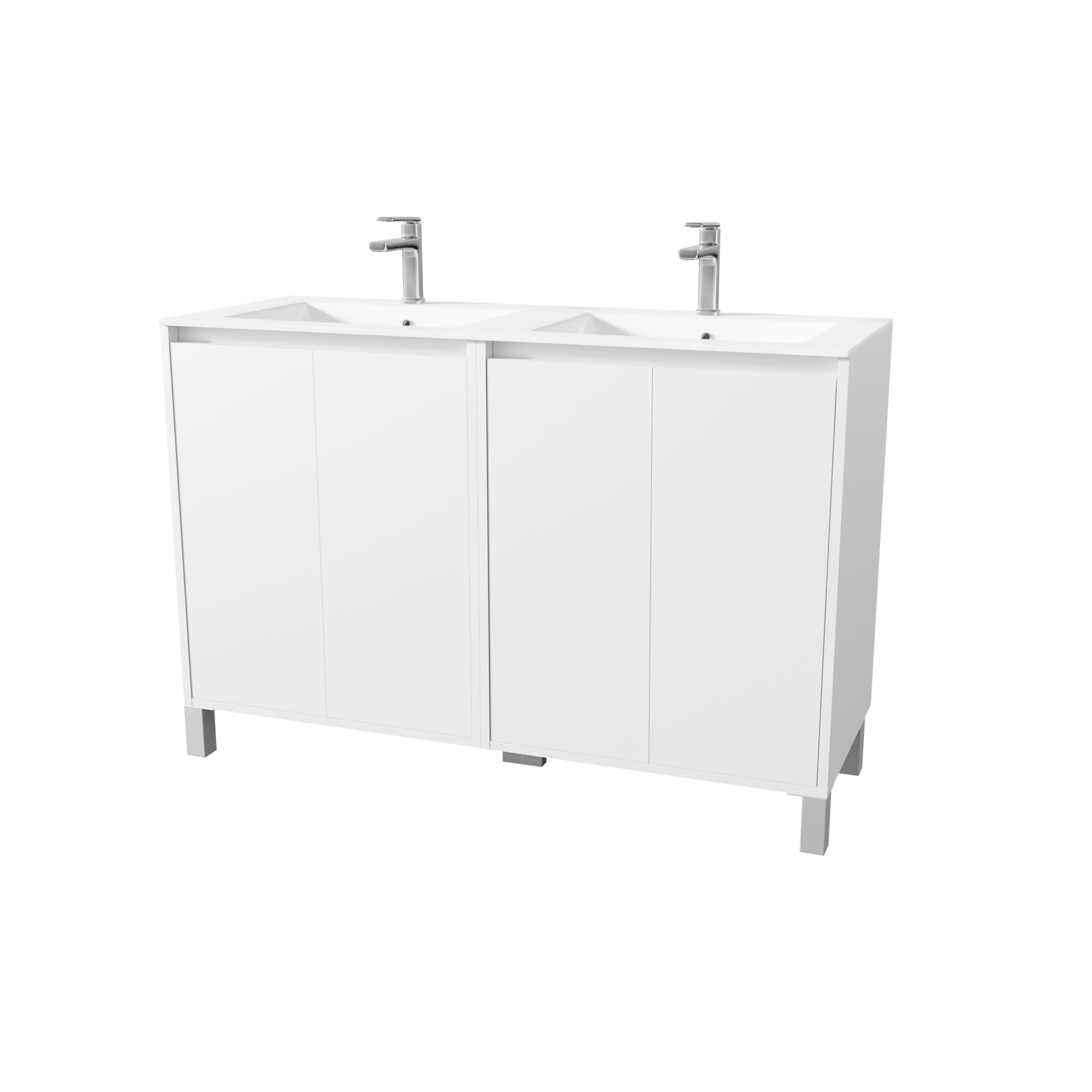 Pack Meuble Salle de Bains 120 cm Laqué Blanc, 4 portes avec Vasque Céramique - XENOS 2