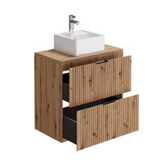 Meuble de salle de bain suspendu strié avec vasque à poser - Naturel clair - L80 cm - ZEVARA 3