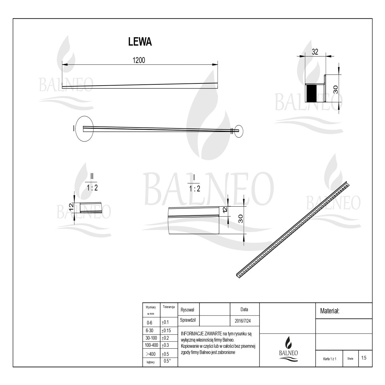 Balneo Profil latéral gauche incliné pour douche, au sol 120cm, acier inoxydable, finition inox, Pente de 1,5% 8