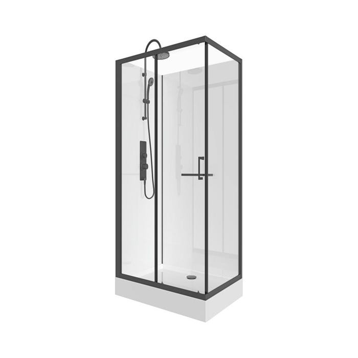 Cabine de douche rectangulaire - Installation réversible - Noir mat - L110 x l80 x H225 cm - ZODANI 1