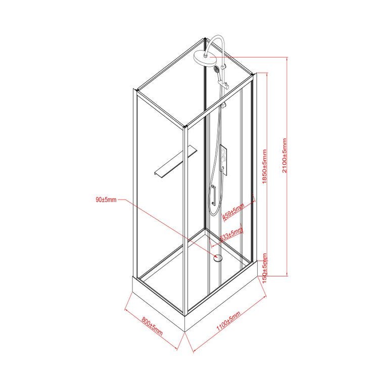Cabine de douche rectangulaire - Installation réversible - Noir mat - L110 x l80 x H225 cm - ZODANI 4