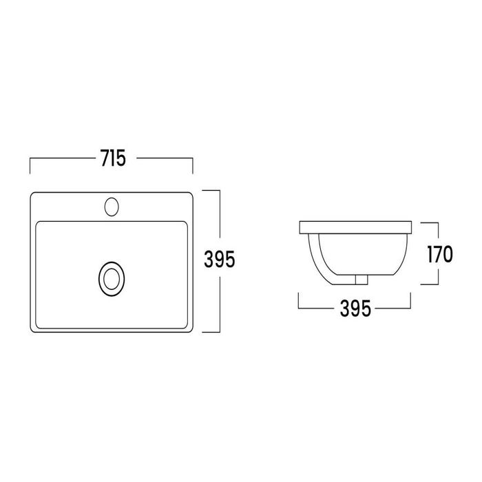 Vasque de salle de bain semi-encastrée rectangle en céramique - 71,5 cm - Blanc - YASMAC II 4