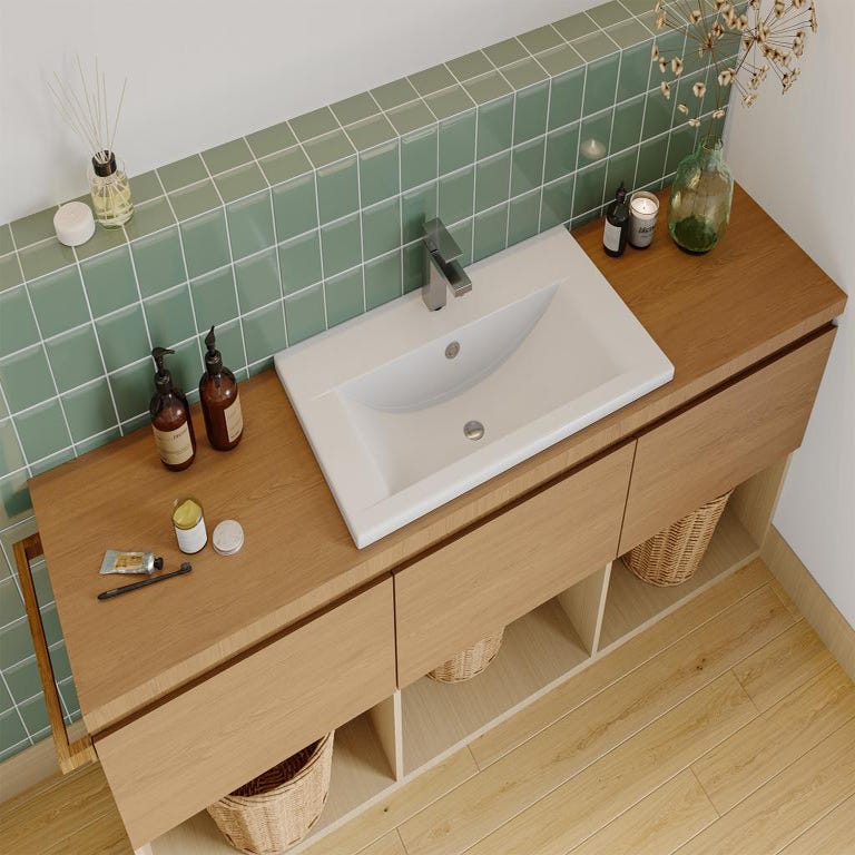 Vasque de salle de bain semi-encastrée rectangle en céramique - 71,5 cm - Blanc - YASMAC II 5