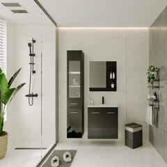 Colonne de salle de bain avec Leds blanches - Coloris noir - L30 x l30 x H132 cm - LAURINE II 0