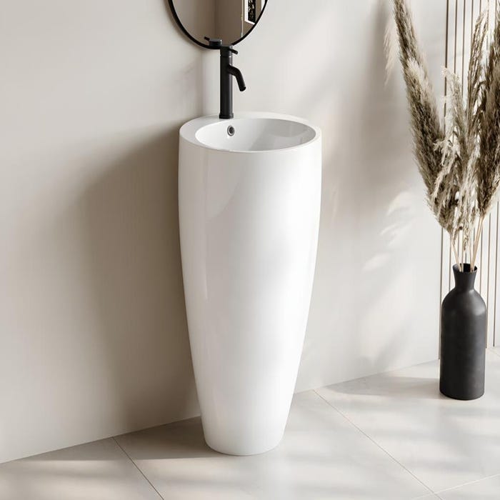 Vasque sur pied cylindrique blanche - L50 x H83 x P50 cm - MILOS II 0
