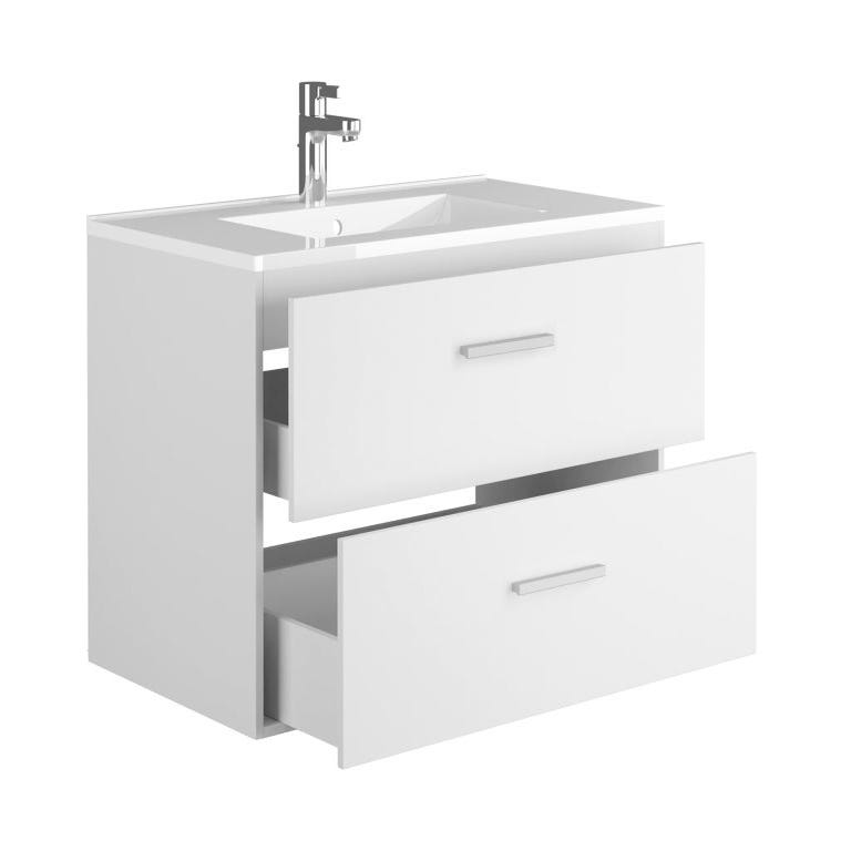 Meuble de salle de bain suspendu avec simple vasque - Coloris blanc - 80 cm - KAYLA 3
