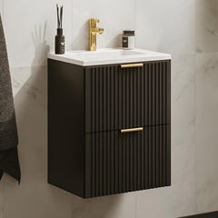 Meuble de salle de bain suspendu strié avec vasque à encastrer - Noir - 60 cm - ZEVARA 1