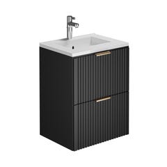 Meuble de salle de bain suspendu strié avec vasque à encastrer - Noir - 60 cm - ZEVARA 2