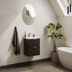 Meuble de salle de bain suspendu strié avec vasque à encastrer - Noir - 60 cm - ZEVARA 0