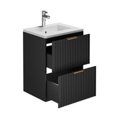 Meuble de salle de bain suspendu strié avec vasque à encastrer - Noir - 60 cm - ZEVARA 3