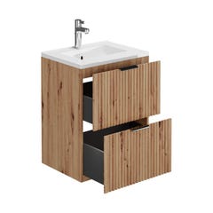 Meuble de salle de bain suspendu strié avec vasque à encastrer - Naturel clair - 60 cm - ZEVARA 3